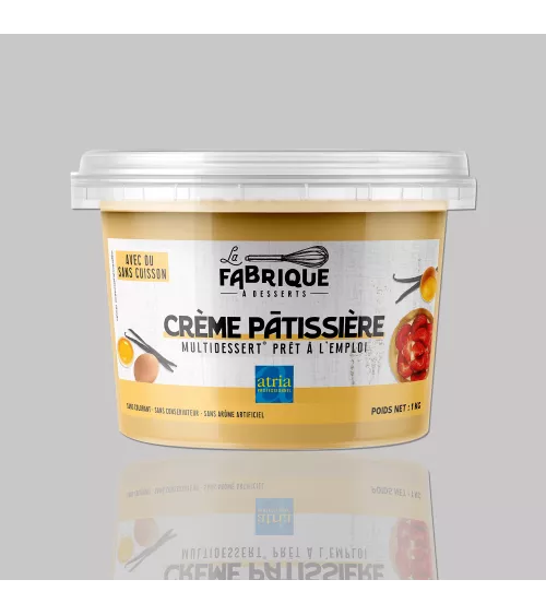 Pot de  Multidessert® Crème Pâtissière, garniture fraiche prête à l'emploi.
Pour des desserts qualité ''Maison''.