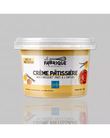 Pot de  Multidessert® Crème Pâtissière, garniture fraiche prête à l'emploi.
Pour des desserts qualité ''Maison''.