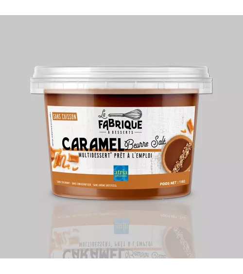 Pot de  Multidessert® Caramel Beurre Salé, garniture fraiche prête à l'emploi.
Pour des desserts qualité ''Maison''.