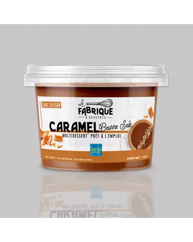 Pot de  Multidessert® Caramel Beurre Salé, garniture fraiche prête à l'emploi.
Pour des desserts qualité ''Maison''.